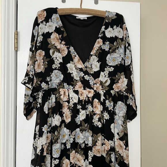 Baltic Born XXL Kia Black Blue Blush Pink Floral Kimono Maxi Dress - Picture 4 of 14
